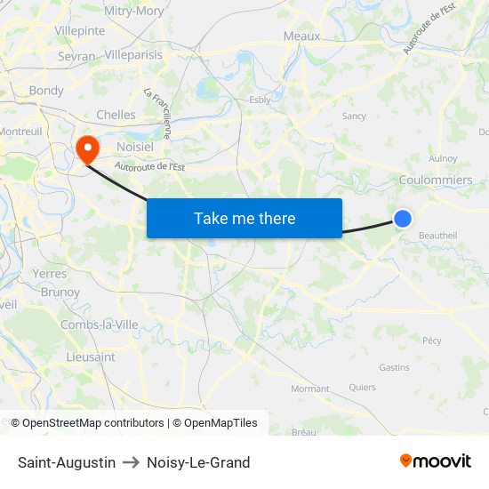 Saint-Augustin to Noisy-Le-Grand map