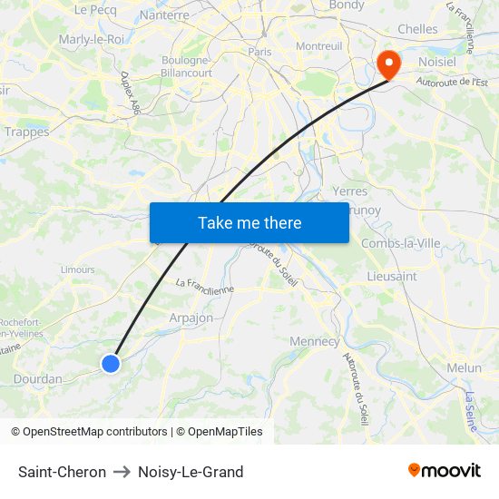 Saint-Cheron to Noisy-Le-Grand map