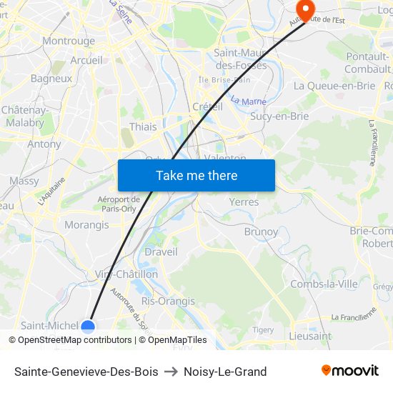 Sainte-Genevieve-Des-Bois to Noisy-Le-Grand map