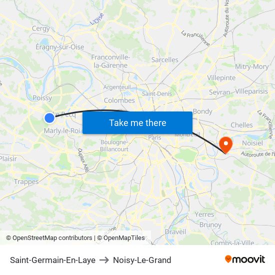 Saint-Germain-En-Laye to Noisy-Le-Grand map