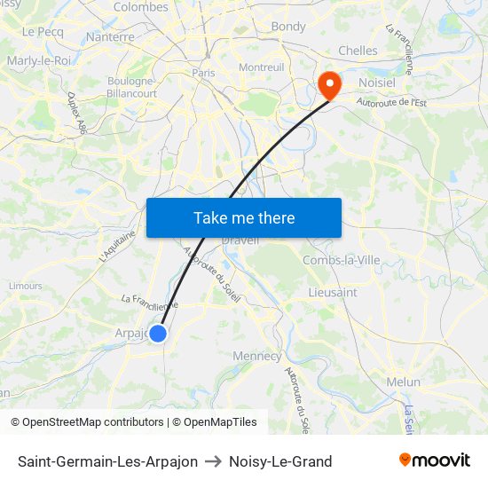 Saint-Germain-Les-Arpajon to Noisy-Le-Grand map