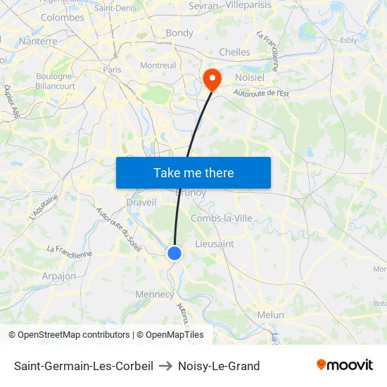 Saint-Germain-Les-Corbeil to Noisy-Le-Grand map