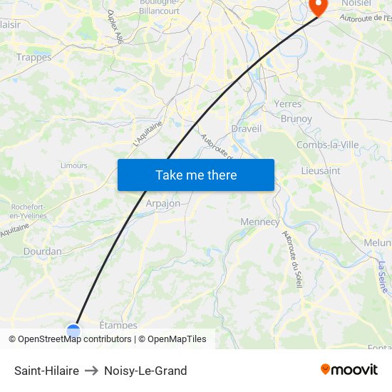 Saint-Hilaire to Noisy-Le-Grand map