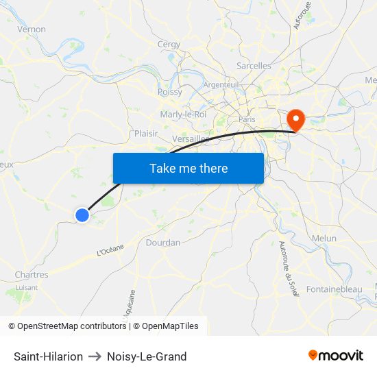 Saint-Hilarion to Noisy-Le-Grand map
