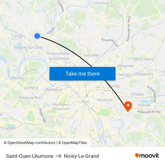 Saint-Ouen-L'Aumone to Noisy-Le-Grand map