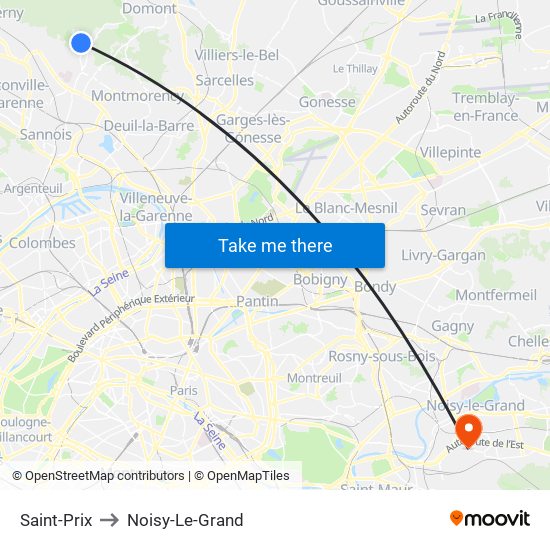 Saint-Prix to Noisy-Le-Grand map