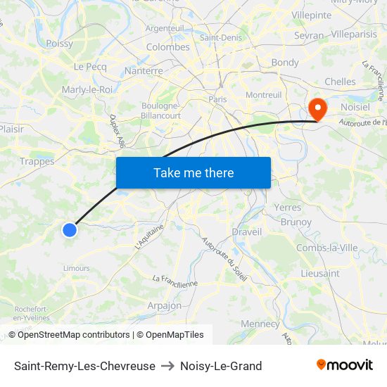 Saint-Remy-Les-Chevreuse to Noisy-Le-Grand map