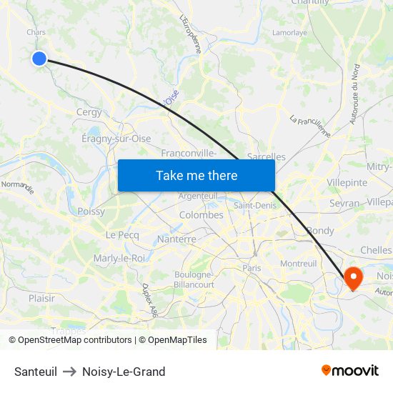 Santeuil to Noisy-Le-Grand map