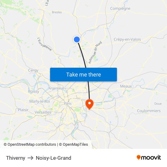 Thiverny to Noisy-Le-Grand map