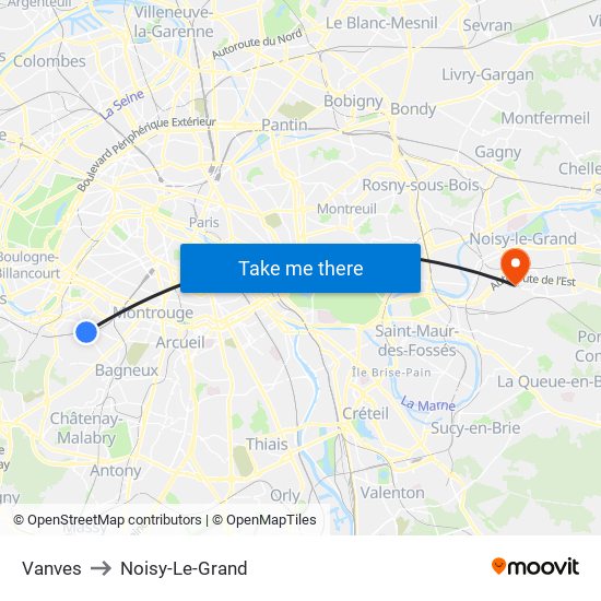 Vanves to Noisy-Le-Grand map