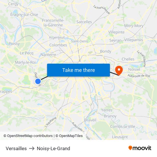 Versailles to Noisy-Le-Grand map