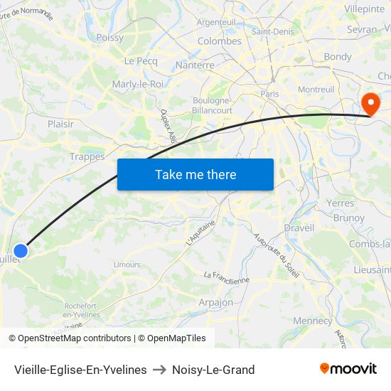 Vieille-Eglise-En-Yvelines to Noisy-Le-Grand map