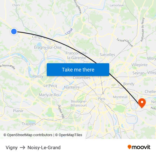 Vigny to Noisy-Le-Grand map