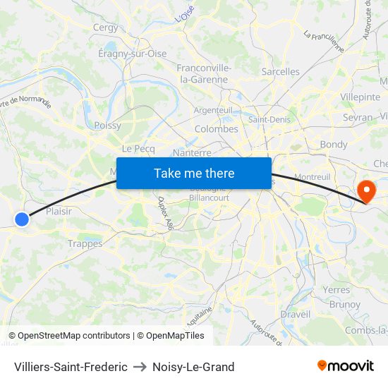 Villiers-Saint-Frederic to Noisy-Le-Grand map