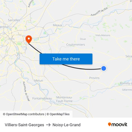 Villiers-Saint-Georges to Noisy-Le-Grand map