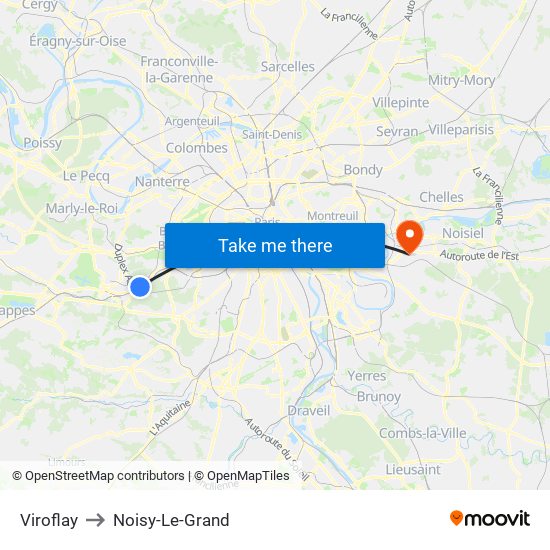 Viroflay to Noisy-Le-Grand map