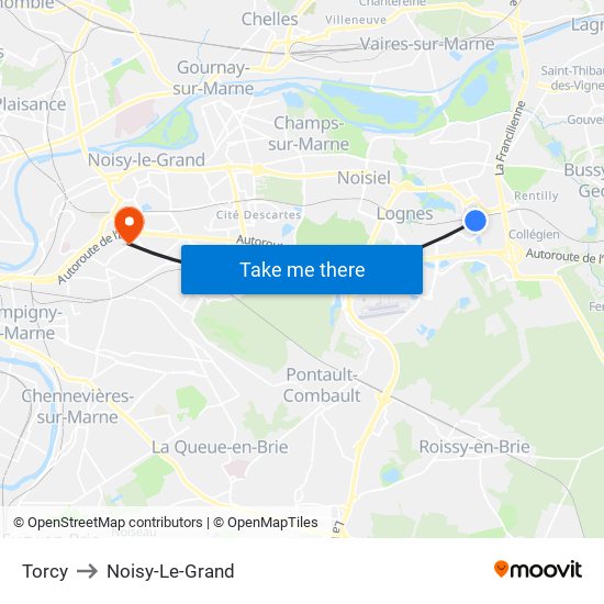 Torcy to Noisy-Le-Grand map