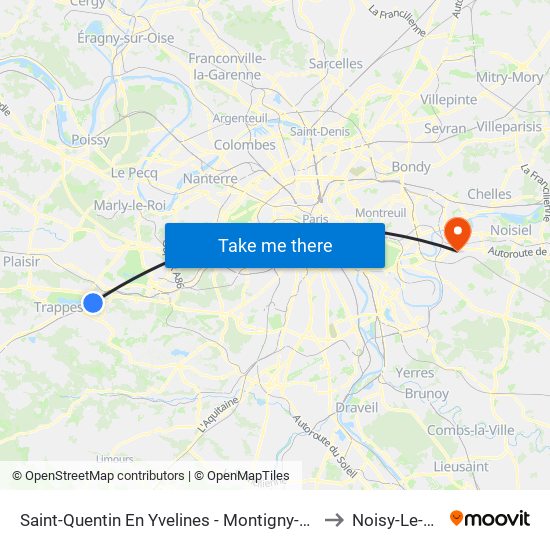 Saint-Quentin En Yvelines - Montigny-Le-Bretonneux to Noisy-Le-Grand map