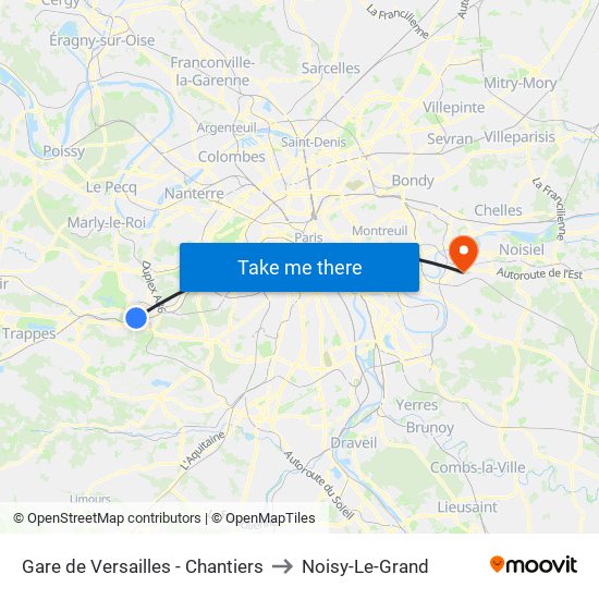 Gare de Versailles - Chantiers to Noisy-Le-Grand map