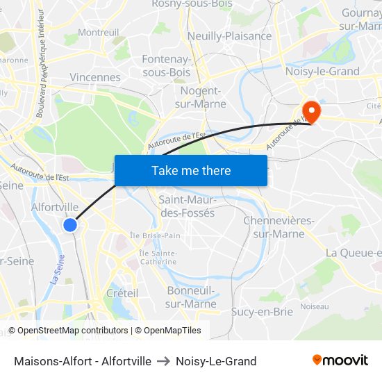 Maisons-Alfort - Alfortville to Noisy-Le-Grand map