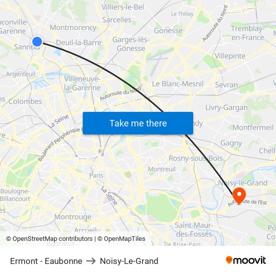Ermont - Eaubonne to Noisy-Le-Grand map
