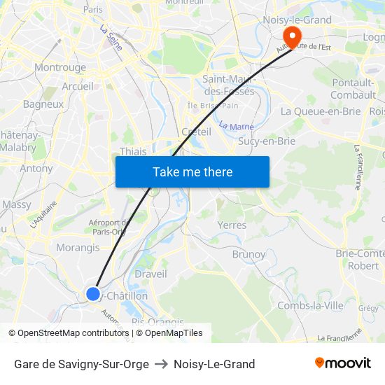 Gare de Savigny-Sur-Orge to Noisy-Le-Grand map