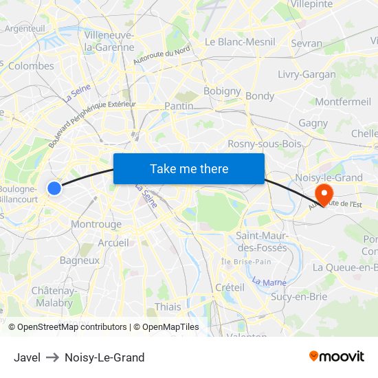 Javel to Noisy-Le-Grand map