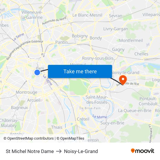 St Michel Notre Dame to Noisy-Le-Grand map