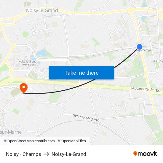 Noisy - Champs to Noisy-Le-Grand map