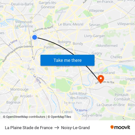 La Plaine Stade de France to Noisy-Le-Grand map