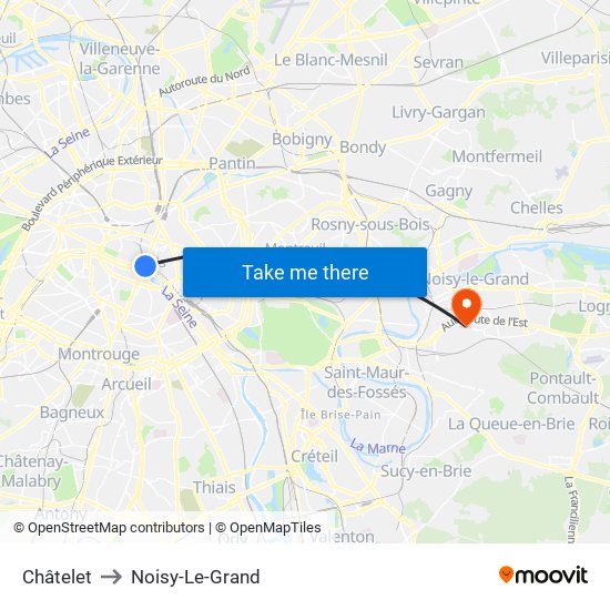 Châtelet to Noisy-Le-Grand map