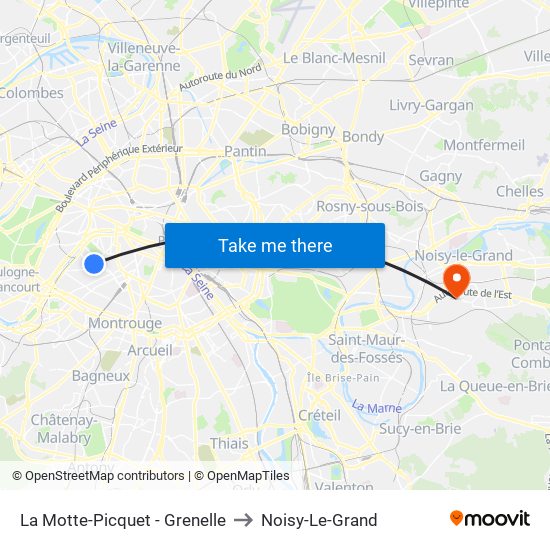 La Motte-Picquet - Grenelle to Noisy-Le-Grand map