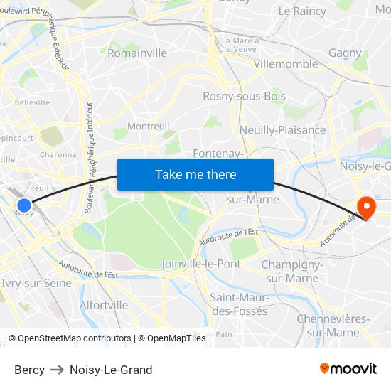 Bercy to Noisy-Le-Grand map