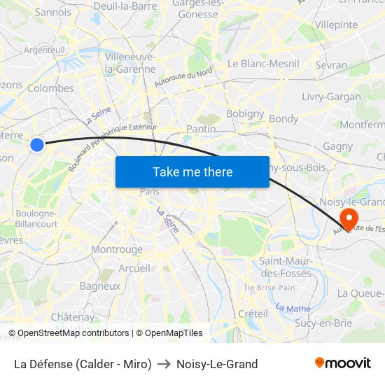 La Défense (Calder - Miro) to Noisy-Le-Grand map