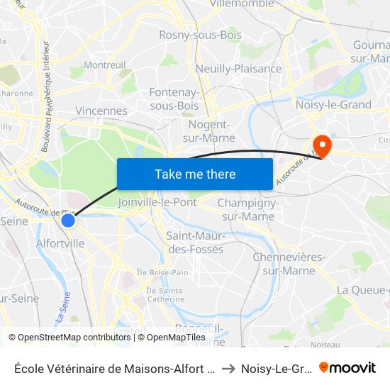École Vétérinaire de Maisons-Alfort - Métro to Noisy-Le-Grand map