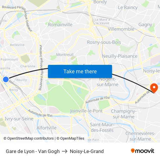 Gare de Lyon - Van Gogh to Noisy-Le-Grand map