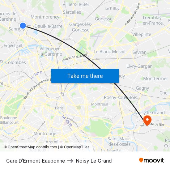 Gare D'Ermont-Eaubonne to Noisy-Le-Grand map