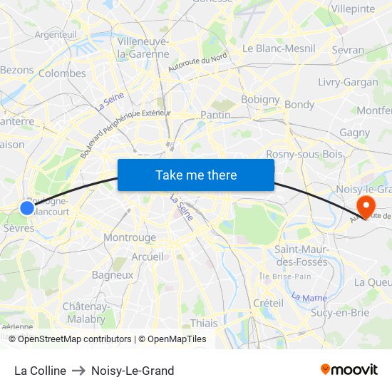 La Colline to Noisy-Le-Grand map