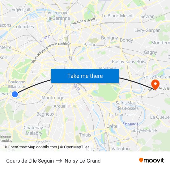 Cours de L'Ile Seguin to Noisy-Le-Grand map
