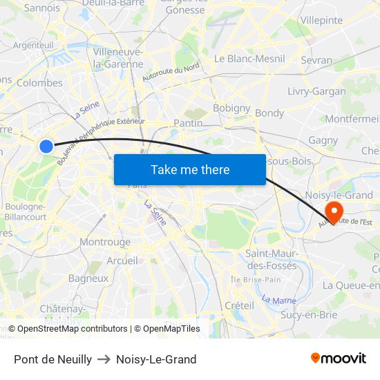 Pont de Neuilly to Noisy-Le-Grand map
