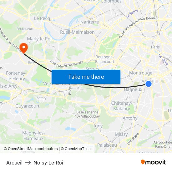 Arcueil to Noisy-Le-Roi map