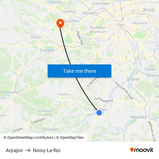 Arpajon to Noisy-Le-Roi map