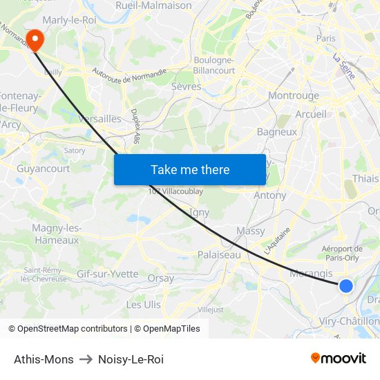 Athis-Mons to Noisy-Le-Roi map