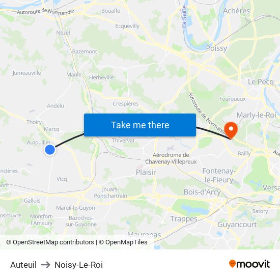 Auteuil to Noisy-Le-Roi map