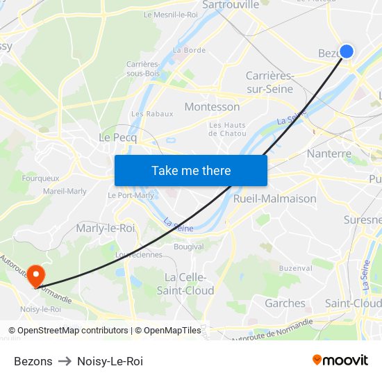 Bezons to Noisy-Le-Roi map