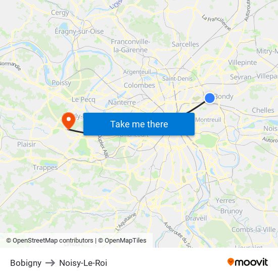 Bobigny to Noisy-Le-Roi map