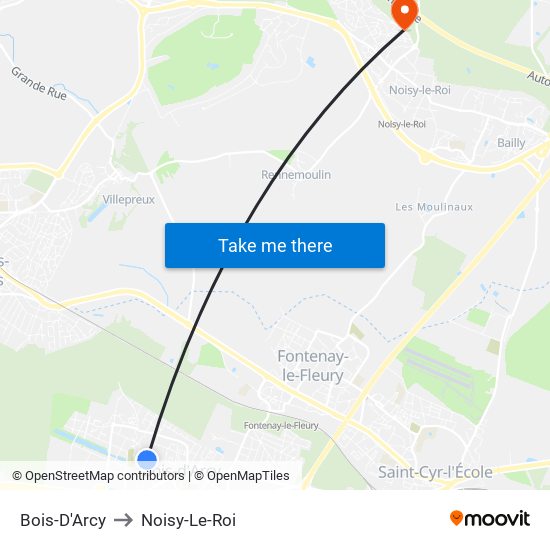 Bois-D'Arcy to Noisy-Le-Roi map