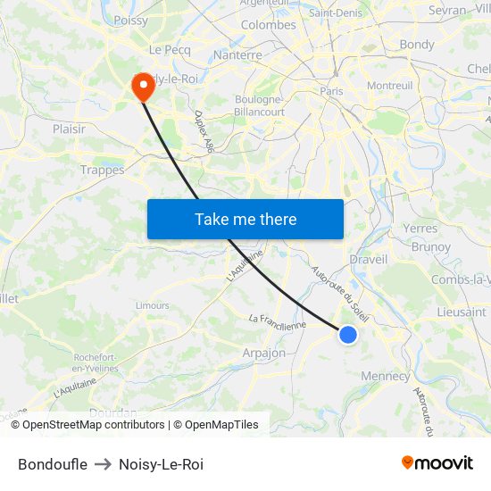 Bondoufle to Noisy-Le-Roi map