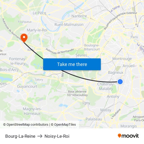 Bourg-La-Reine to Noisy-Le-Roi map