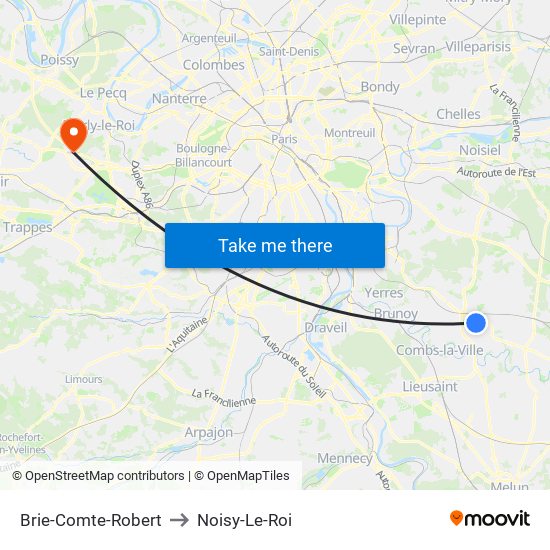 Brie-Comte-Robert to Noisy-Le-Roi map